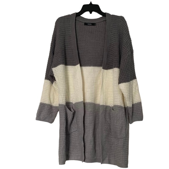 Mirol Boyfriend Color Blocked Cardigan Longline with Pockets Size M - Picture 1 of 5